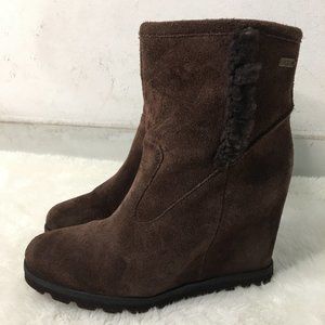 UGG Australia Women's Jade Lodge Brown Suede Leather Ankle Boots Wedge 1008717